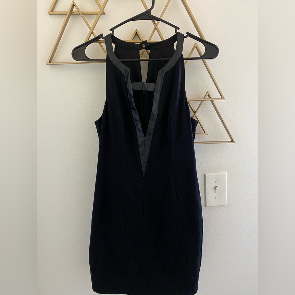 Black mini dress front v cut